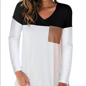 Women’s V-neck T shirt with suede pocket